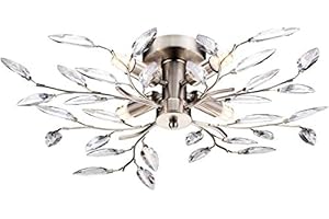 LIGHTS4LIVING Modern Willow Flush 4 Light Satin Steel Leaf Design Ceiling Light Fitting Chandelier - for Low Ceilings