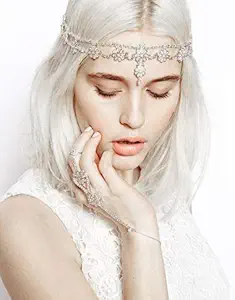 Simsly Pearl Head Chain Hair Jewelry with Rhinestone Headpiece for Women and Girls(Silver)