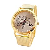 ZXMBIAO Armbanduhr Goldene Elefant-Quarz-Edelstahl-Uhr Keine Uhr Der Wasserdichten Analogen Quarz-Frauen, Gold