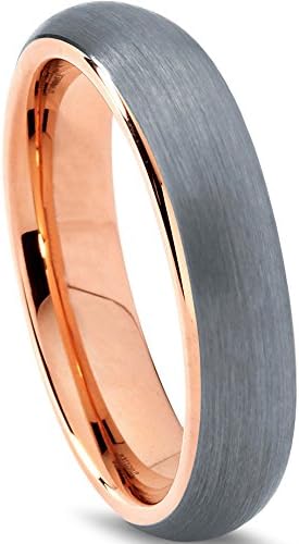 Charming Bands Tungsten Wedding Band Ring 5mm for Men Women Comfort Fit 18k Rose Gold Plated Dome Brushed Lifetime Guarantee
