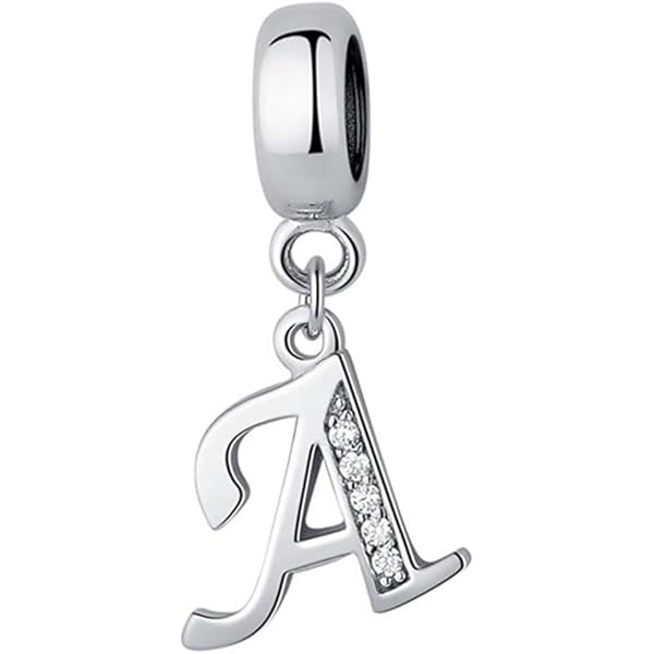 Ciondolo A Lettera Dell'Alfabeto "K" In Argento 925 Con Cristallo – Compatibile Braccialetti Europei