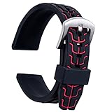 ULLCHRO Unisex Kautschuk Armband mit Gebürstete Edelstahl Silber Schnalle 22mm Rot 1022hon