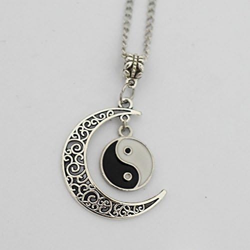 xiaoaosnxiaoaosn Charm Cresent Moon and Yin Yang Necklace Handmade Necklace Black and White Yin and Yang Necklace Silver Necklace Fashion Jewellery Yin Yang Charm Necklace
