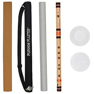 Punam Flutes E Natural Medium Bamboo Flute/Bansuri Size 15 Inches