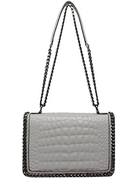 CRAZYCHIC - Damen Krokodil Umhängetasche - Gesteppte Kroko Klappe - Gepolstert Leder imitat – Clutch - Schwarz...