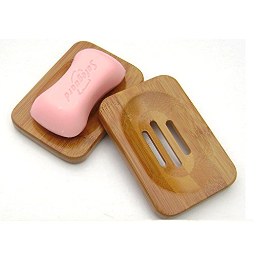 bestcatgift natur Bambus Seifenschale, Seife Aufbewahrung Halter für Badezimmer. Rechteck Seifenhalter mit Anti-Rutsch Pad. (2 Pack) - 2