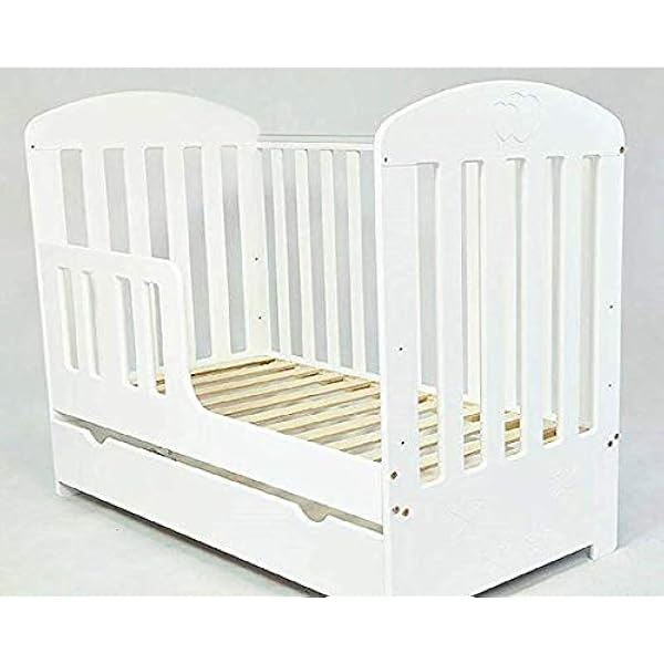 white cot bed with drawer and mattress