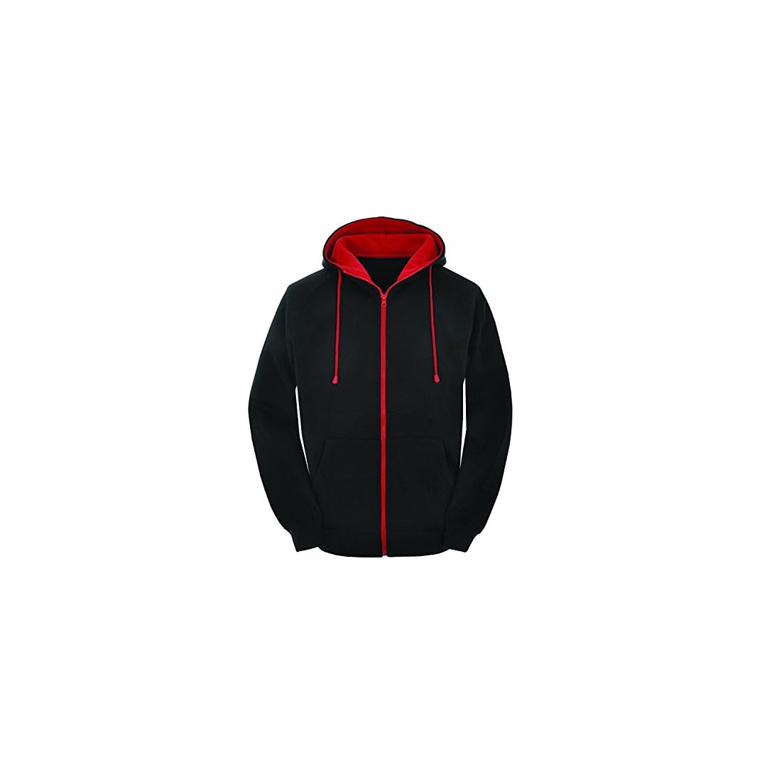 Mens Contrast Black and red Zip Varsity Retro Zip up Hoodie, Unisex
