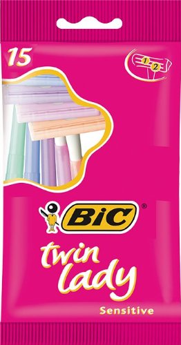 BIC Twin Lady Sensitive Razors, Disposable Razors with Two Blades for a Smooth and Precise Shave, Pack of 15