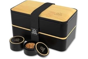 Umami Bento Lunch Box, 2 Pots à Sauce & Couverts en Bois Inclus, Lunchbox Micro-Ondable, Boîte à lunch Adulte/Enfant, Boîte Repas Compartimentée, Boîte Bento Lunch Box, Bento Box