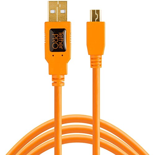 Tether Tools TetherPro 4,6 Meter USB-Datenkabel (Anschlusskabel, Übertragungskabel) für USB 2.0 Typ A an USB 2.0 Mini-B (5-Pin) orange - z.B. zum Anschließen einer Kamera an ein Notebook