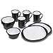 Produktbild Geschirrset 12 teilig aus stabilem Polypropylen inklusive Tassen, Schüssel, Teller schwarz/weiß • Campinggeschirr Geschirr 4 Personen Picknick Camping Garten