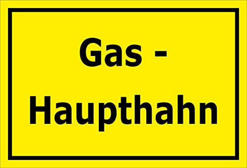 Schild Gas-Haupthahn – 15x20cm, 30x20cm und 45x30cm – Bohrlöcher Aufkleber Hartschaum Aluverbund -S00081C