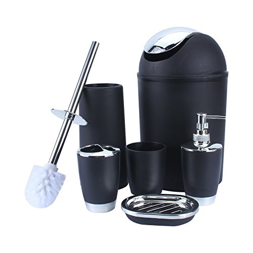 Badezimmer-Set, 6-teiliges Zubehör mit Seifenschale, Seifenspender, Zahnputzbecher schwarz - 2