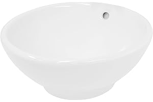 ECD Germany Lavabo Vasque à Poser Bassin Évier Lave-Mains Salle de Bain en Céramique - Ø 420 x 170 mm - Rond - Blanc - avec Trop-Plein - Design Moderne pour Intérieur Salle d'eau Cabine de Toilette