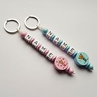 Schlüsselanhänger mit Namen Gravur | Baby Kind Kindergartentasche Schultasche Rucksack kleiner Prinz oder kleiner Prinzessin Schlüsselring mit Name Namensanhänger | Mädchen Rosa Blau Junge