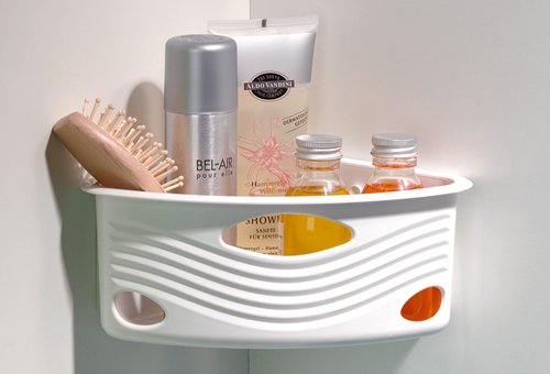 2er Set stabiler Dusch-Korb mit Saugnäpfen für Bad, Dusche, Küche, WC etc. in transparent für die Eckablage ohne Bohren - 4