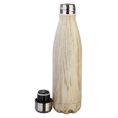 KING DO WAY Thermobecher + Trinkflasche Edelstahl Sportflasche Wasserflasche Camping Reisebecher Haelt Getraenke warm oder kalt 500 ml / 18 BPA frei hellgelbe Holz farbe - 2