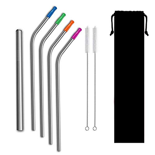 Pajitas de acero inoxidable, comprar pajitas de metal reutilizables para vasos de 30 oz 50 ml YetiRTIC con puntas de silicona, pajitas de batido reutilizables de ancho