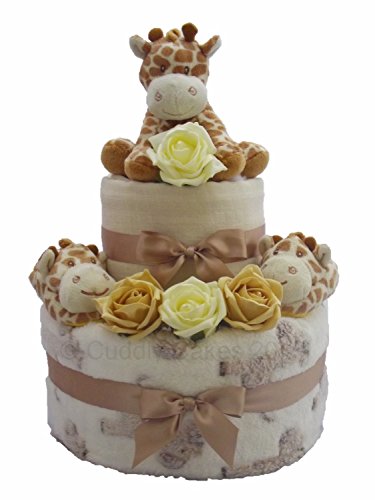 Giraffe Two Tier Unisex Neutral Nappy Cake Baby Gift with FREE UK Delivery