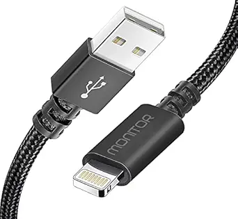 CZARTECH Monitor 6.6 ft Sync & Charge USB Cable Compatible with i-Phone, i-Pad Air, i-Pad Mini (Nylon Braided, 2 Mtr, Black, Pack of 1)