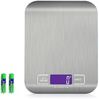 YANYU Digital Food Scale, (5000g, 0.1oz/ 1g) Kitchen Scale, Electronic Cooking Food Scale Professional Digital Kitchen and Postal Scale,with LCD Display, Stainless Steel, Accurate Gram and Slim Design,for Home, Kitchen (Batteries Included)
