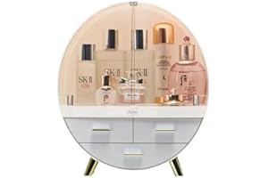 Neo 2 Drawer Round Desktop Cosmetic Makeup Display Storage Box Organiser Cabinet (Off White)