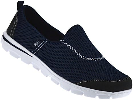 Ladies Womens Slip On Memory Foam Casual Walking Running Gym Trainers Shoes Size[UK 5,Navy]
