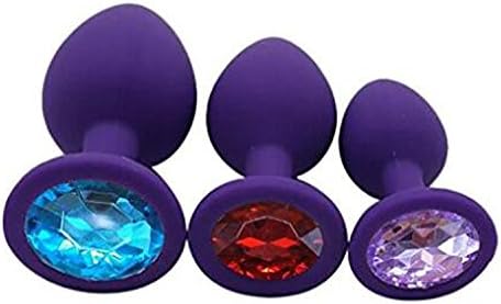 Wanghong A-d-u-l-t Plug toys Set, 3pcs Small to Big Set Silicone Jeweled A-n-a-l Bu-tt Plugs A-n-a-l Trainer Toys (Purple)