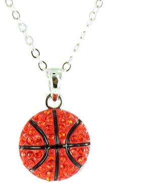 Halskette versilbert mit strassbesetztem orange-schwarzen Basketball-Anhänger