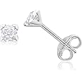 Abhooshan 925 Sterling Silver Pair of Square Princess Cut Single White Cubic Zirconia (CZ) Stone Solitaire Piercing Stud Earrings For Girls Women Men & Boys