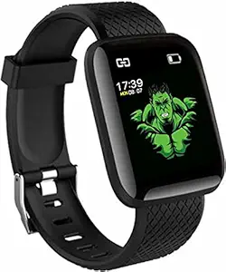 HUG PUPPY ID116 Plus Bluetooth Fitness Smart Watch for Men Women and Kids Activity Tracker (Black)