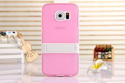Samsung Galaxy S6 edge Case, [Korean Style] [Clear Solid] [TV Holder Design] [Attractive Exterior] [TPU Gel] Soft Stand Back Case--Pink
