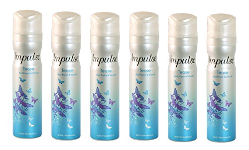 6 x Impulse Body Fragrance Body Spray 75ml Tease