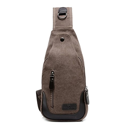 Wewod Mochila Bandolera Hombre/Mochila de Hombro Hombre/Bolsos de Hombro de Lona/Bolso Pecho Hombre 16 x 34 x 10 cm (L*H*W) (Marrón)