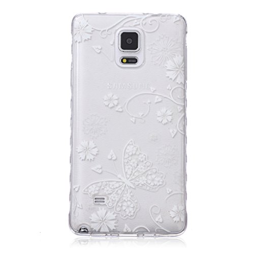 Samsung Galaxy Note 4 Case [With Tempered Glass Screen Protector],Grandoin(TM) Fashion Flexible Nice Drawing Printed Pattern Bumper Shell Case ,Excellent Quality Soft Silicone Rubber Extra Ultra Slim Thin TPU Colorful Designs Protective Back Cover Case Perfect Fit for Samsung Galaxy Note 4(Big butterfly)