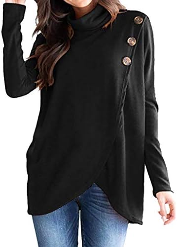 iYmitz Women Solid Casual Long Sleeve Irregular Hem Tops Button Sweatshirt Blouse Ladies Outerwear Coats Hoodies Sweatshirts Jackets Clothing Dresses Skirts Tops T-Shirts Blouses