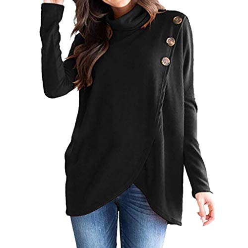 iYmitz Women Solid Casual Long Sleeve Irregular Hem Tops Button Sweatshirt Blouse Ladies Outerwear Coats Hoodies Sweatshirts Jackets Clothing Dresses Skirts Tops T-Shirts Blouses