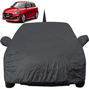 Autofact Car Body Cover for Maruti Swift (2018 / 2019) with Mirror and Antenna Pocket (Light Weight, Triple Stitched, Heavy Buckle, Bottom Fully Elastic, Grey )