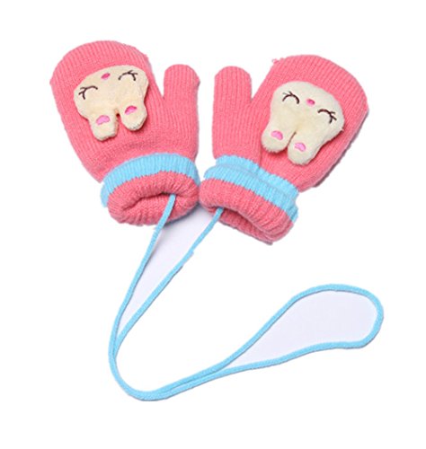 Moolecole Cute Cartoon Gloves Baby Boys Girls Toddler Children Kids Magic Mitten Gloves with Ropes Watermelon Red
