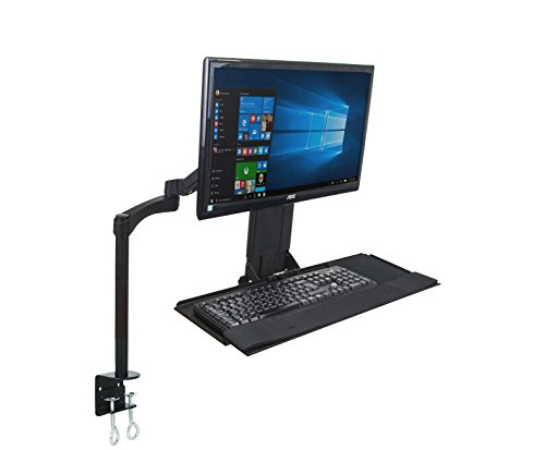 GSA12 Gas Spring Sit Stand Work Station w/ Adjustable Keyboard Tray & LCD Monitor Bracket for 15"-27" Screens : Tilt up/down 180°, free swivel left/right 360°, 360° rotation ( Lower Back Pain Relief due to Prolonged Sitting Hours )