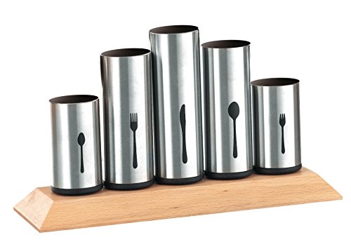 Esmeyer 610-217 Besteckhalter PIPES mit 5 Halterungen aus Edelstahl 18/8 und Gummibaumholz für bis zu 60 Besteckteile.