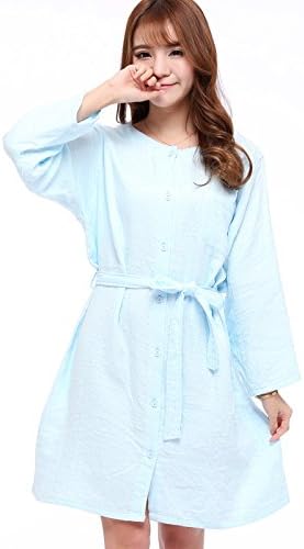 Marshmallow pure cotton gauze home service cotton adult bathrobe women bathrobe bath skirt breathable soft, B blue