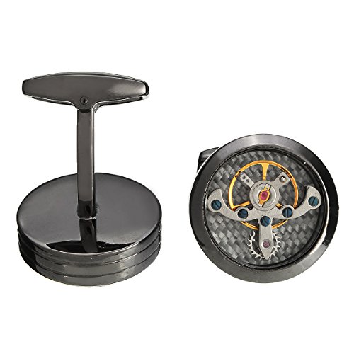 Baban Manschettenknöpfe Ein Paal Rund Cufflinks Vintage Steampunk Stil Double Lines auf der Seite Ideal Geschenk für Männer Gun-Black - 2