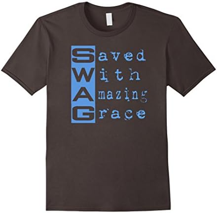 Men's SWAG Saved With Amazing Grace Christian T-Shirt Tee Shirt T Medium Asphalt
