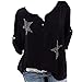 Produktbild Bluse Damen Herbst Shirt Knopf Fünfzackigen Stern Hot Drill Tops Oberteil Langarm 3/4 Ärmel O-Ausschnitt Sweatshirt Langarmshirt Lose Hemd Tunika