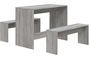 ‎VIDAXL vidaXL Essgruppe 3-TLG. Sitzgruppe Esstisch Tisch Tischgruppe Bank Esszimmerbank Esszimmergruppe Esszimmergarnitur Tischset Grau Sonoma-Eiche Holzwerkstoff