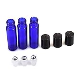 6 x 10ml Cobalt Empty Refillable Metal Roller Ball Roll on Glass Bottles Set/Kit with Free Transfer Dropper Pipettes and Extra Free Funnel for Fragrance Essential Oil, Serum, Lotion, Treatment, Massage and Relaxation Oil And More - Blue