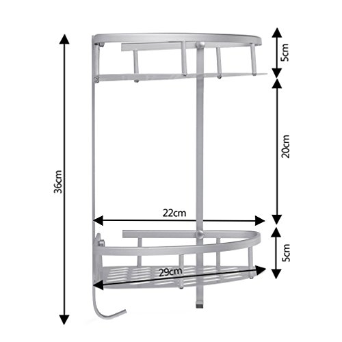 Eckregal Bad, 2 Etagen Kein Rost Aluminium Duschregal mit 2 Haken, 36 x 22 x 29 cm - 3