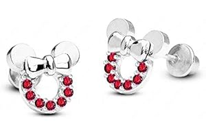 BAOBEI Kaguyo silver earrings for women, Mickey Mouse Earrings, girls earrings studs Gold Plated Sterling Silver Amethyst clear Pink blue Zirconia Minne Mouse Stud Earrings For Women Girls birthday Gift